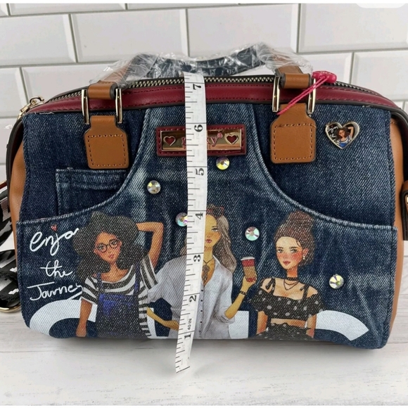 Nikky By Nicole Lee Print Denim Bag Adjustable Removable Strap Crystal Multi Col - Picture 4 of 16